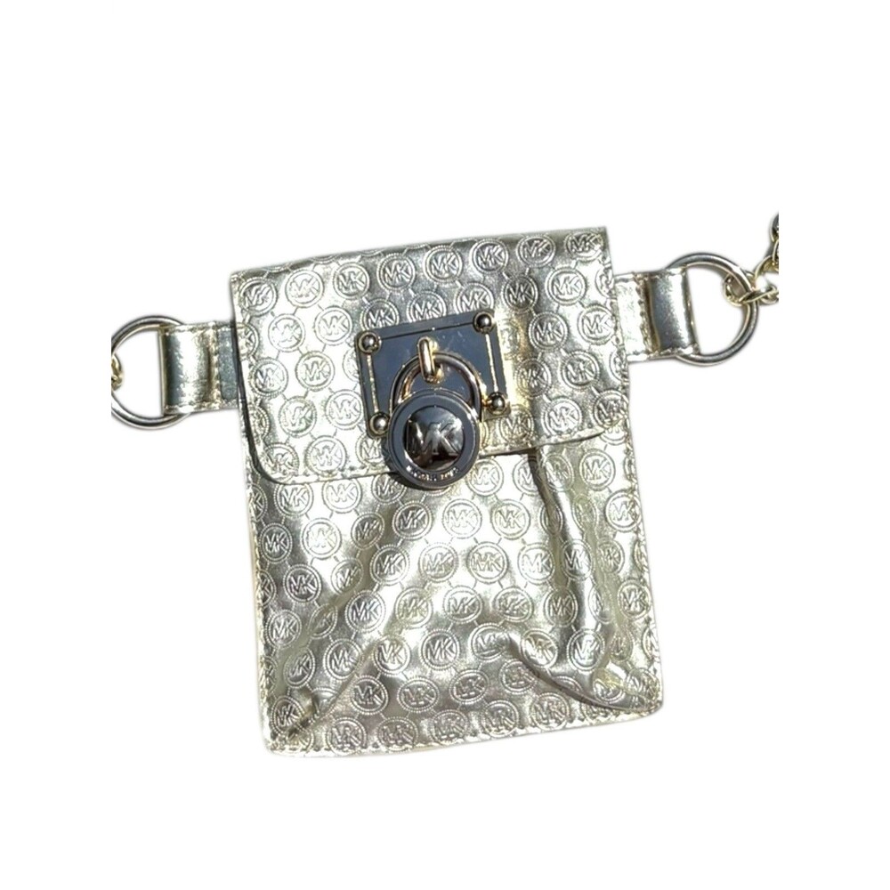 Michael Kors Metallic Mini Belt Bag Chain Logo Square Lock Snap Closure